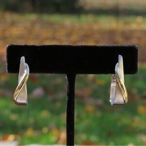 14k Solid Gold 2 Tone Crossover Oval Hoop Earrings 1” 5.1g